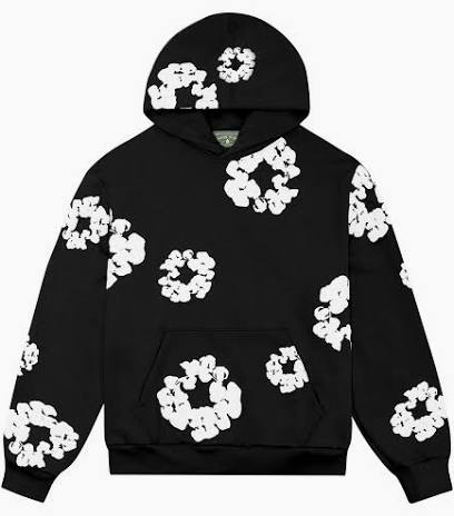 Black and white wreath denim hoodie